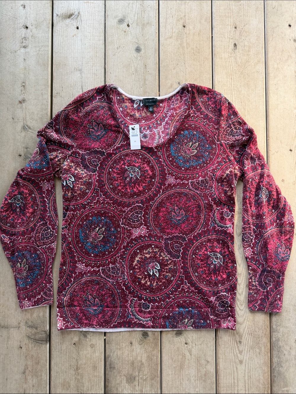 Talbots Pure Merino Wool Lightweight Sweater Circle Paisley Pattern - Medium